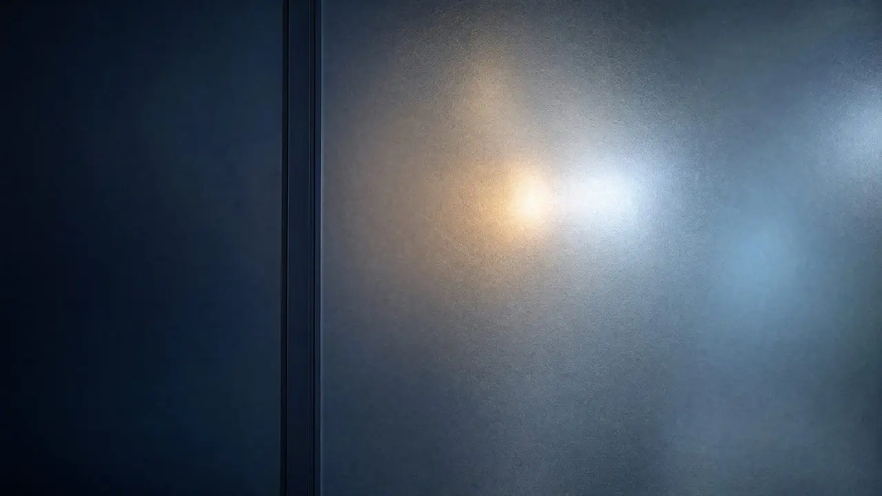 Soft warm and cool lights glowing through a frosted glass partition.